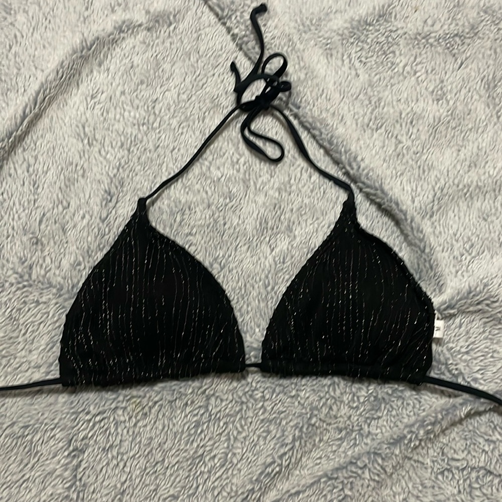 Black sparkly ribbed bikini top, size medium